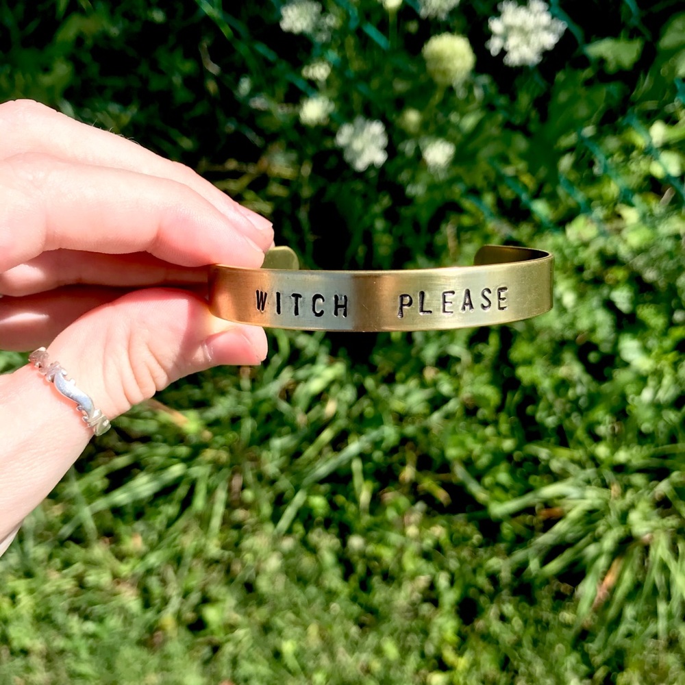 Hand stamped adjustable brass bracelet